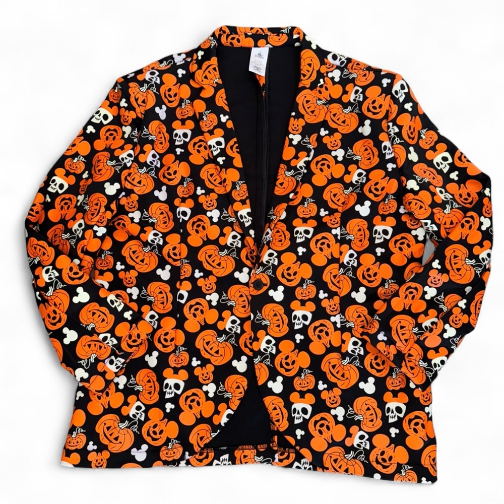 NWT Disney Mickey Mouse Pumpkin Glow In Dark Halloween Orange Black Blazer L/XL